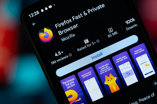 Dhaka, Bangladesh - 29 April, 2026: Firefox app page on Google Play Store on a smartphone screen.