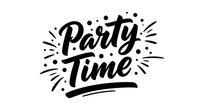 Party Time Hand Lettering with Confetti and Rays