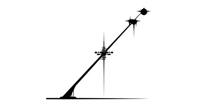 Futuristic Space Station Silhouette on White Background