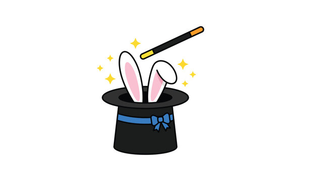 Cute white rabbit ears popping out of a black magic top hat vector graphic illustration design