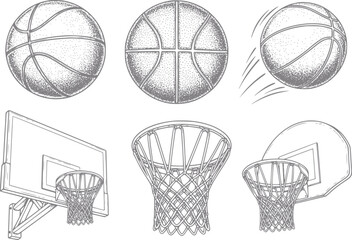 Collection of basketballs and hoops in sketchy style © Mohammad
