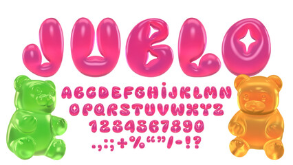 Pink 3D Y2K gummy bubble alphabet typeface with letters and numbers © Derter