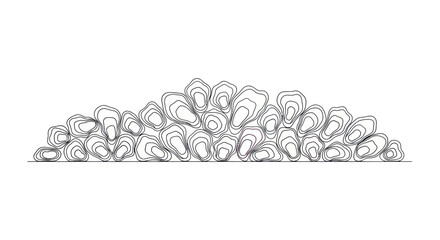 Hand-drawn oyster reef illustration, monochrome line art, seafood, marine life © edna