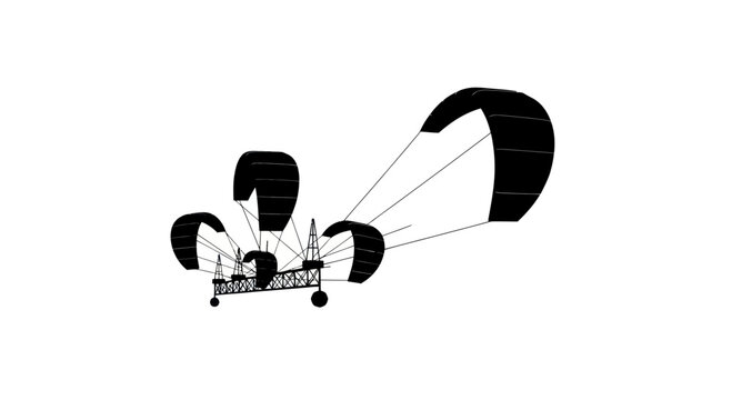 Paramotor Aircraft with Multiple Parachutes Flying in White Background