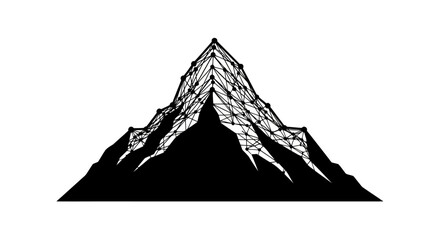 Abstract Mountain Peak with Geometric Wireframe Overlay and Polygonal Mesh © edna