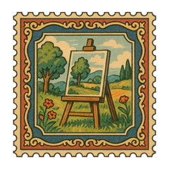 Obraz premium PNG Vintage landscape art stamp