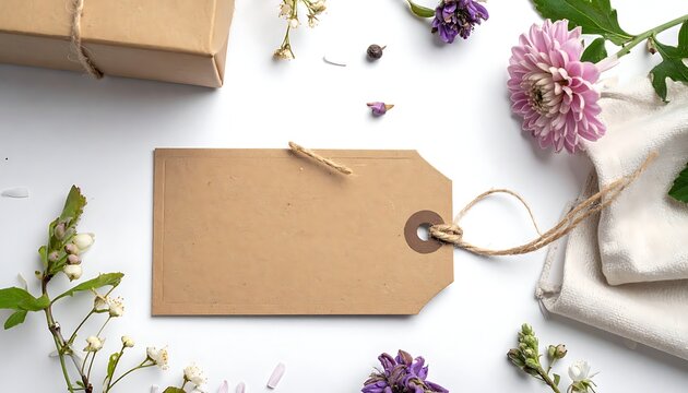 Brown gift tag with flowers