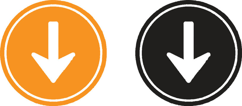 Down arrow icon in orange and black circular background