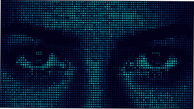 binary code forming human eyes digital art technology data information cyber pixelated abstract pattern matrix futuristic innovation science computer programming software
