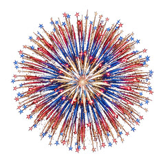 Obraz premium Patriotic red white and blue fireworks burst with stars