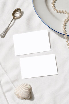 2x3.5 Place Card Mockup Set With Coastal Pearl Wedding Styling