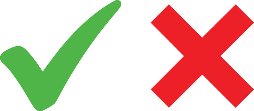 Green check mark and red cross icon set