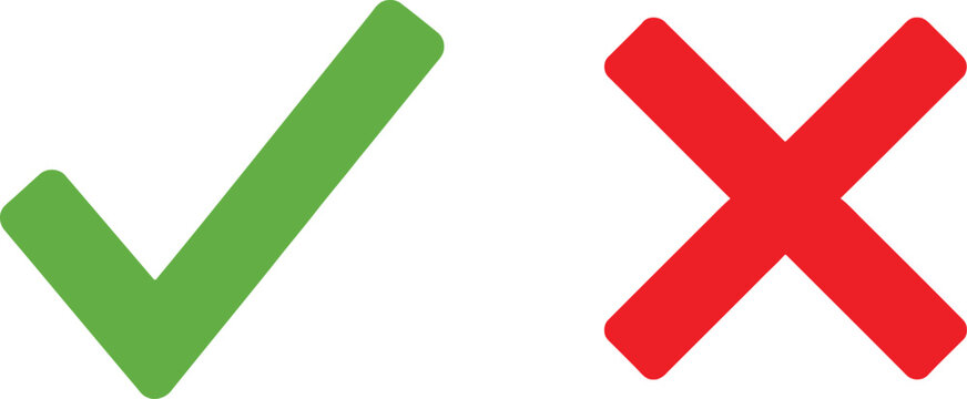 Green check mark and red cross symbol icons
