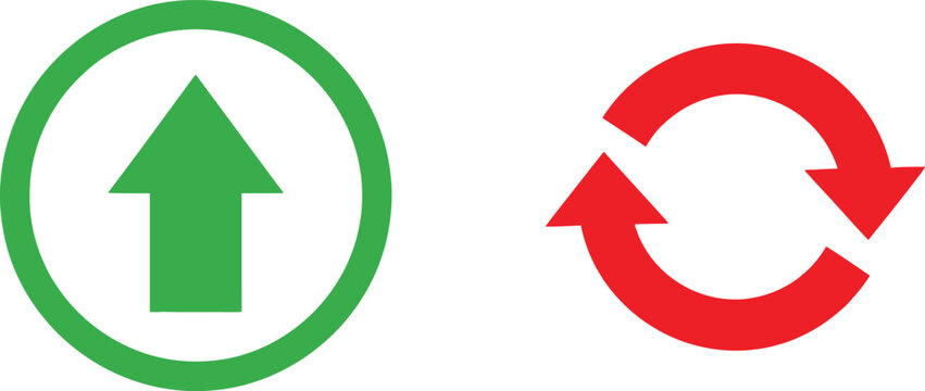 Green upload and red refresh circular icons