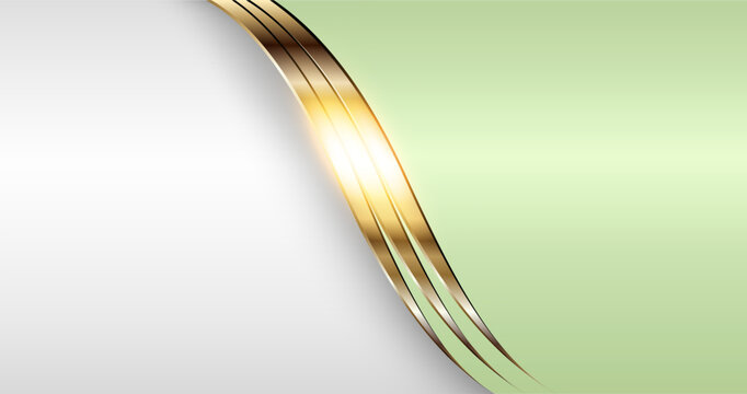 Business background with shiny gold waves on white green background.