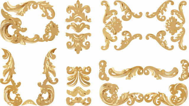 ten ornamental gold patterns on white background decorative elements design scrollwork baroque vintage embellishment vector illustration graphic art icon symbol motif