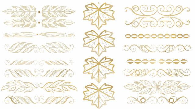 a set of horizontal decorative elements vector gold ornamental scrollwork leaf design swirls divider pattern illustration graphic embellishment artistic elegant fancy