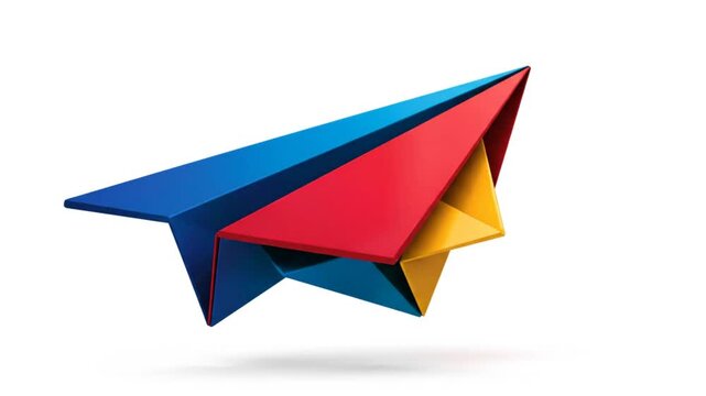 Creative 3D animated colorful paper airplane design with shadow effect isolated on a white background