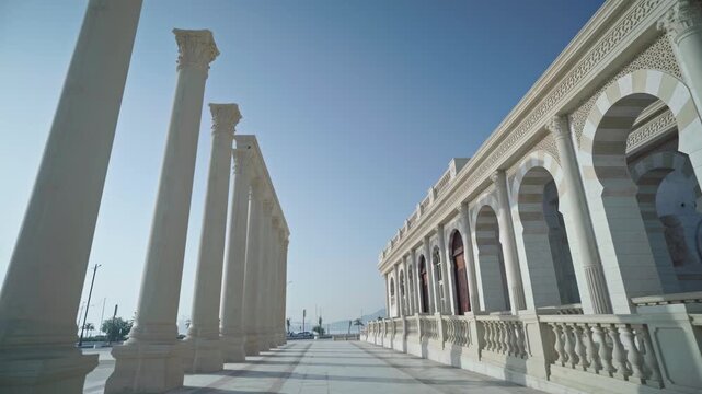 Close-Up of Greek-Style Pillars and Wall Patterns at Khor Fakkan Amphitheatre &ndash; 4K
