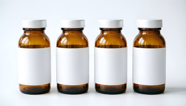 Mockup Botol Kaca Amber dengan Label Kosong untuk Produk Farmasi dan Suplemen