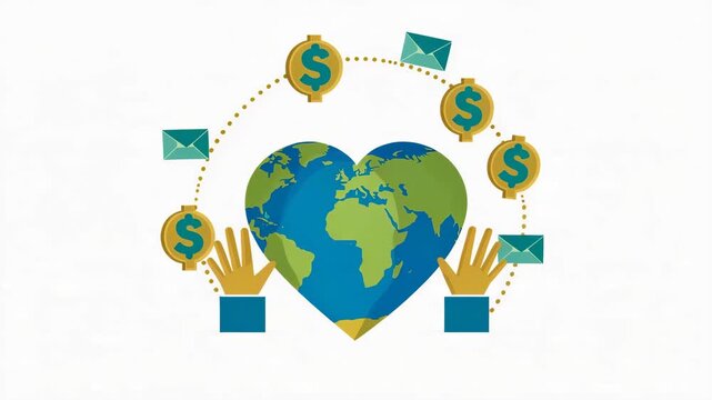 Global Family Remittance Heart Illustration
