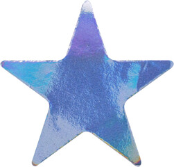 Holographic star sticker with iridescent foil texture isolated on white background