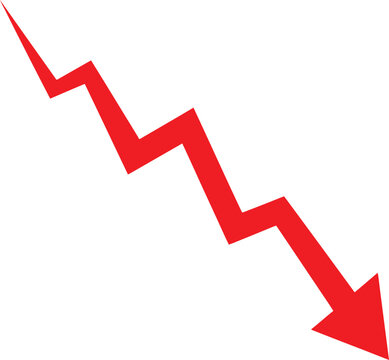 Red downward zigzag arrow vector illustration