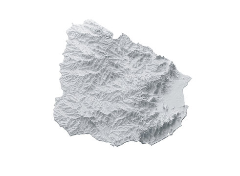Uruguay Map Gray And White Shaded Relief Textured Map On White Background 3D Illustration