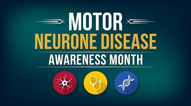 Motor neurone disease awareness month informational graphic showing dna cell medical symbols and support text informational graphic design.