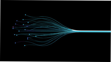 branching lines with dots on black background vector graphic abstract pattern network connection flow diagram structure pathway node link web tree © SayanKumar