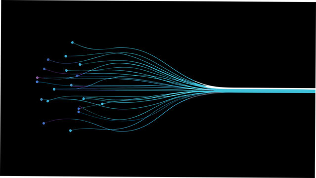 branching lines with dots on black background vector graphic abstract pattern network connection flow diagram structure pathway node link web tree