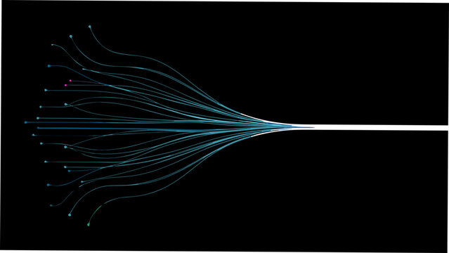 a single white line enters from the left with branching blue lines abstract art vector graphic design pattern background black contrast