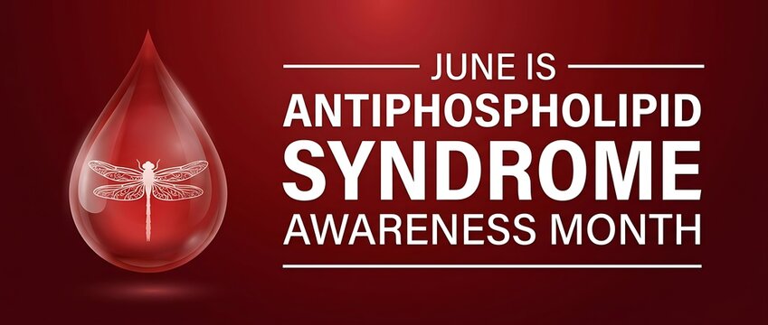 June is antiphospholipid syndrome awareness month june awareness month with red blood drop and dragonfly symbol for healthcare medical awareness event.