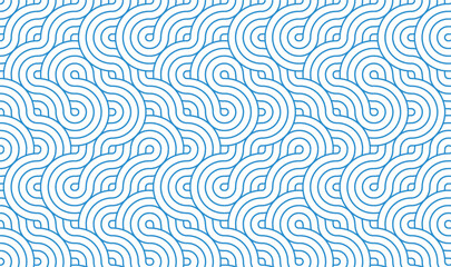 Fototapeta premium Abstract Light Blue Japanese Wave Pattern Background. Traditional Oriental Seigaiha Line Art Texture Vector Seamless Wallpaper on White Background 