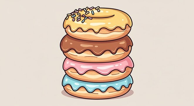 Colorful stack of sweet donuts illustration.