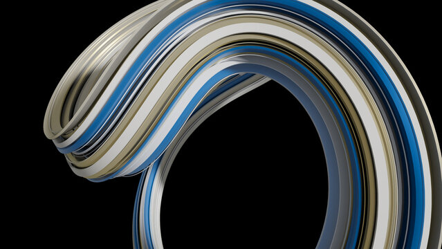 Dimensional ribbon flow structure. Abstract metallic ribbons form a dynamic wave structure with smooth bends and layered depth. Can be used as a texture or background for design projects, scenes, etc.