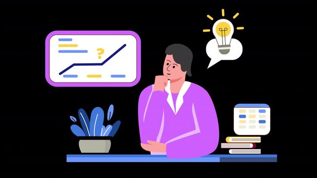 Man Thinking With Bussiness Planing Animation HD On Alpha