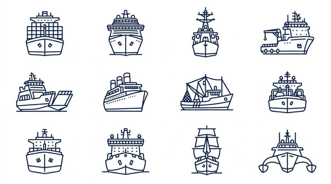 Variety of Different Types of Ships and Vessels Illustration