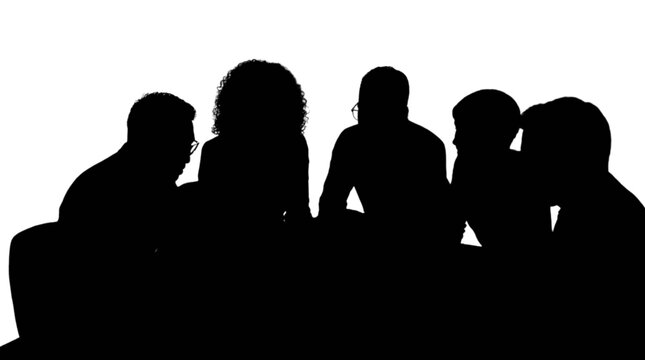 Silhouettes of people sitting together at table isolated on transparent background, Vector