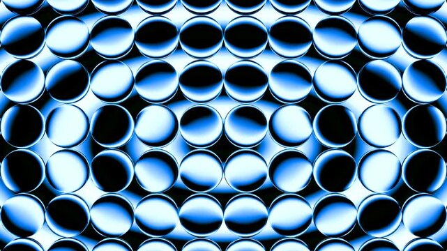 Abstract blue background with shiny, illuminated glass spheres, 4K seamless computer graphic animation.