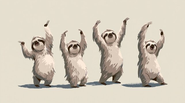 Sloths show different poses in a simple drawing.