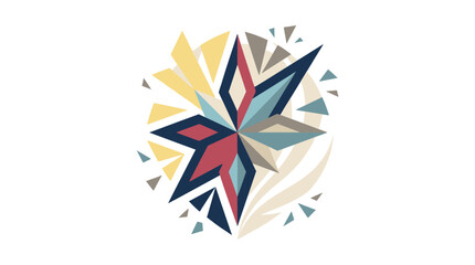Obraz premium Abstract geometric starburst pattern with colorful shapes and lines.