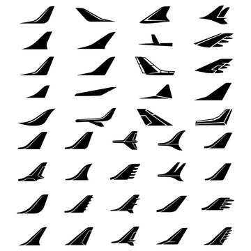 Commercial airliner wingtip devices and aerodynamic wing extension vector icons