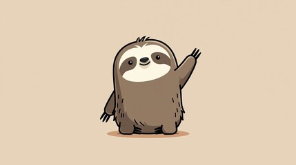 Fototapeta premium Cute cartoon sloth waves hello. This simple, flat design shows the sloth isolated.