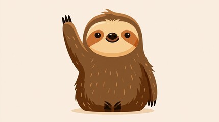 Fototapeta premium Cute cartoon sloth waves hello. This simple, flat design shows the sloth isolated.