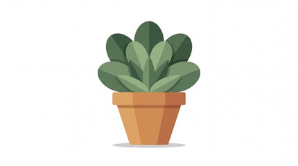 Obraz premium Minimalist flat vector illustration of a small green potted succulent plant on white background