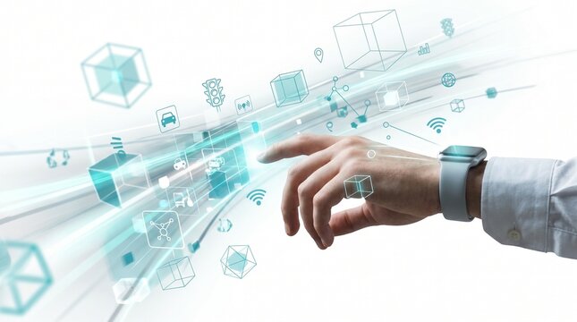Businessman Hand Interacting with V2X Smart Mobility Network Interface
