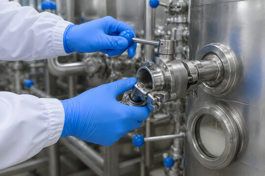Worker Operating Milk Standardization Tank in Dairy Processing Plant