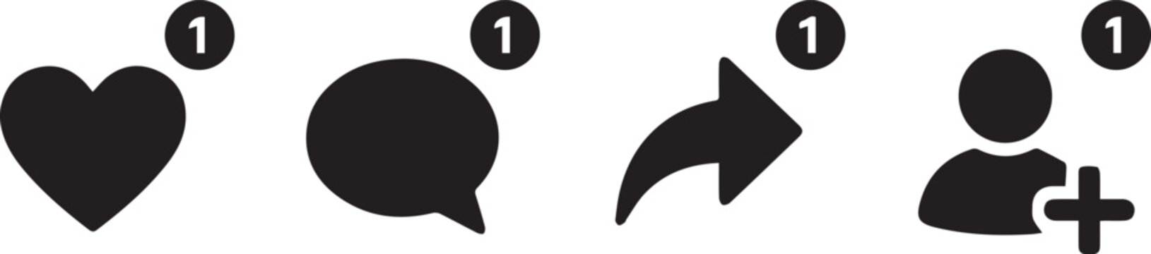 Minimalist social media interaction icons with notification badges notification interaction minimalist communication interface internet isolated