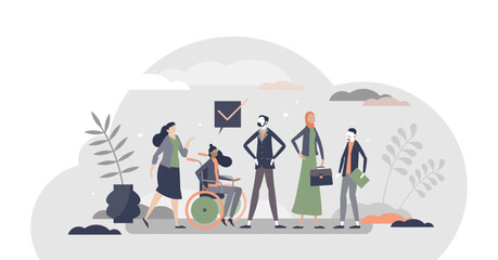 Obraz premium HR Diversity as various recruitment candidates queue tiny persons concept, transparent background. Human resources hiring diversity with multicultural.